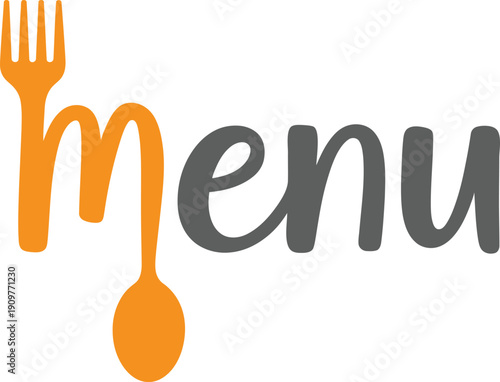 Restaurant menu typography logo with fork and spoon cutlery icons
