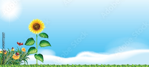 Minimal Sunflower Cartoon Background with Large Copy Spacer