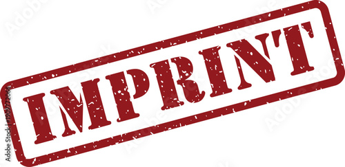 A grunge style red rubber stamp with the word Imprint displayed on a clear white background
