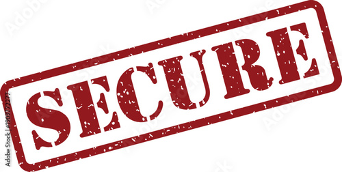 A prominent red grunge rubber stamp displaying the word SECURE on a clean white background