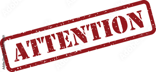 A prominent red rubber stamp featuring the word ATTENTION with a weathered texture on a clean white backdrop