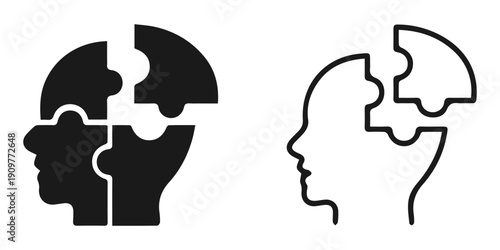 Vector silhouette of a human head made of puzzle pieces