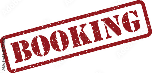 A red grunge rubber stamp showing the word BOOKING in uppercase letters on a clean white surface