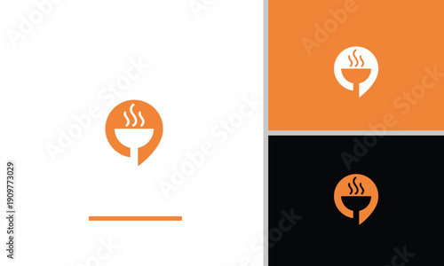 location pin icon which contains a symbol of a bowl or cup emitting smoke/steam