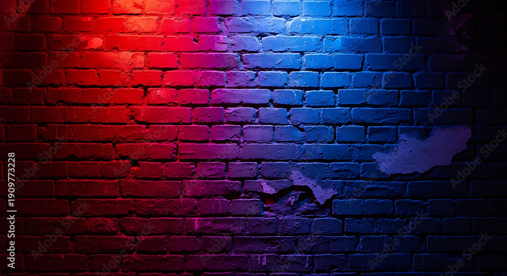 custom made wallpaper toronto digitalIndustrial Brick Wall Illuminated with Vibrant Red and Blue Neon Lights Background