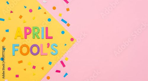April fools day funny greeting card with colorful confetti and text