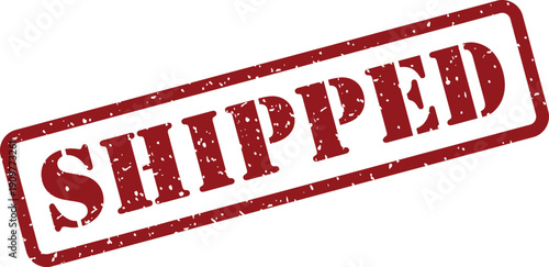 A red rectangular grunge rubber stamp showing the word SHIPPED diagonally on a white surface