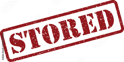 A red rectangular rubber stamp imprint showing the word STORED with visible distressed texture on white