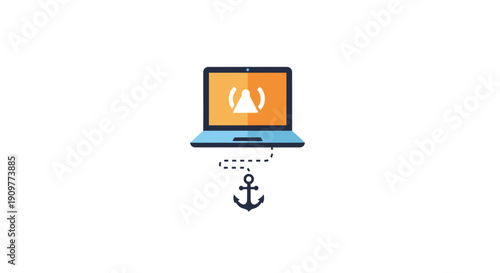 Laptop with anchor symbol online.