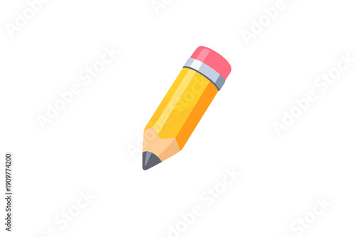 A cartoon illustration of a short yellow pencil with a pink eraser and a sharpened lead tip, isolated on a black background. This graphic represents writing and creativity.