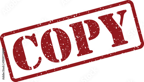 A vibrant red distressed rubber stamp with the clear word COPY printed across a bright white surface