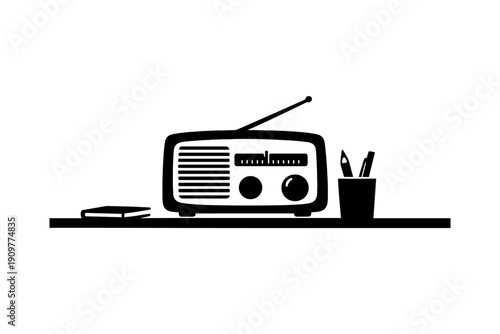 A simple black and white line drawing of a kitchen toaster with two slices of bread popping out of the top. The illustration features a minimalist style on a plain background.