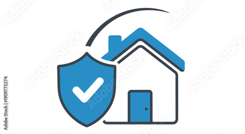 Home insurance protection icon featuring a house silhouette and shield graphic