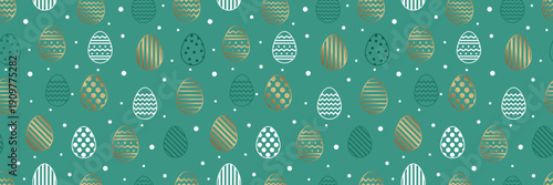 Easter seamless texture with golden eggs in geometric pattern. Minimal design. Vector illustration