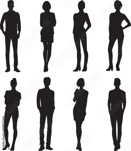 Men and women walking silhouettes collection isolated on white background 