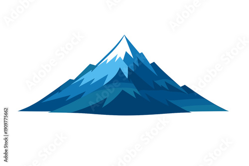 A stylized illustration of a blue mountain peak with sharp, geometric ridges and various shades of blue, set against a solid black background for a clean, modern look.