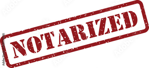 Authenticity indicated by a red grunge rubber stamp bearing the word NOTARIZED on a white background