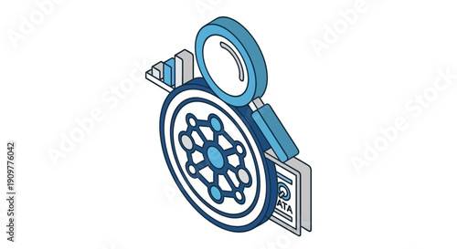 Magnifying Glass Inspecting Gear Mechanism Illustration.