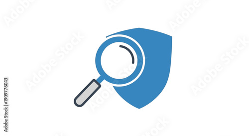 Magnifying glass on blue shield icon.
