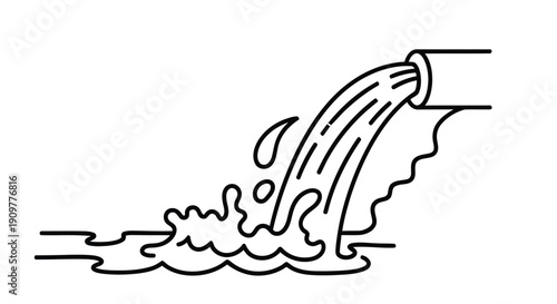 Simple line drawing of a waterfall cascading into a pool of water