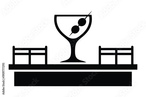 Martini at the bar with two chairs, minimalist vector graphic