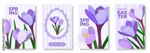 A Set of Easter Spring Posters with Crocuses