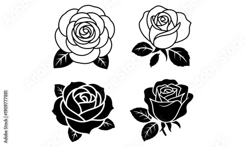 set off our roses with leaves in different styles and colors on transparent background