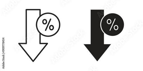 Percent down icon in editable style. Vector icon graphics
