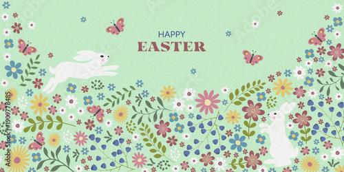 Modern Easter Banner with Bunny Silhouettes