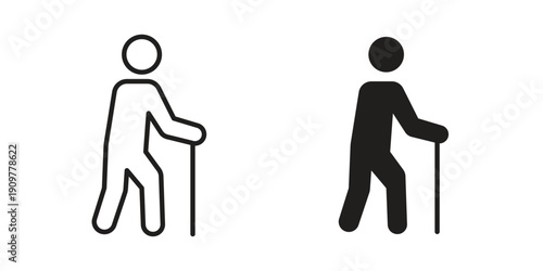 Person walking with cane icon in editable style. Vector icon graphics