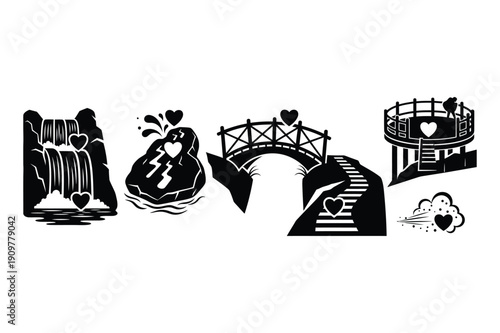 Romantic nature icons, love and relationships symbols