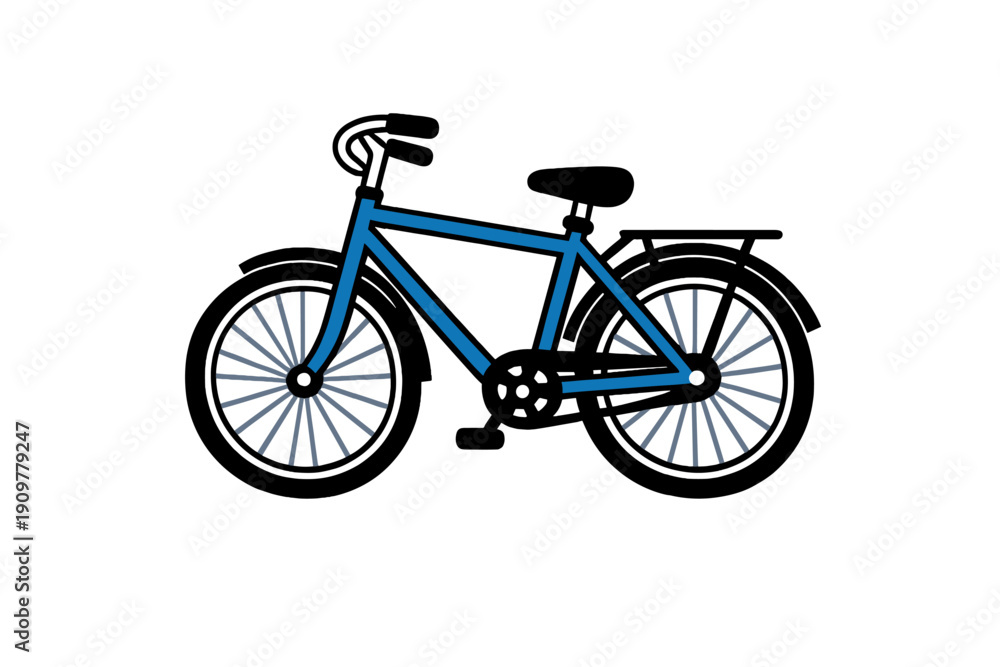 Fototapeta premium A minimalist illustration of a blue bicycle with grey spokes against a solid black background. The design features a stylized frame and simple geometric shapes for the wheels.