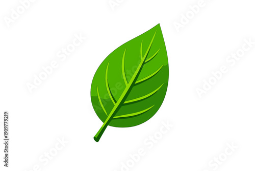 A single vibrant green leaf with visible veins is centered against a solid black background. This simple botanical illustration features a clean design and smooth color gradients.