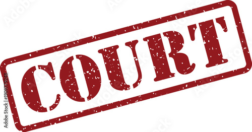 Official looking red rubber stamp with the word COURT clearly visible on a white background surface