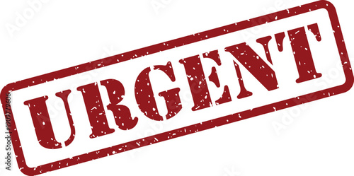 Prominent red rubber stamp impression loudly declaring the word URGENT upon a stark white area