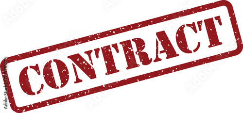 Red distressed rubber stamp with the word CONTRACT diagonally across a clear white background