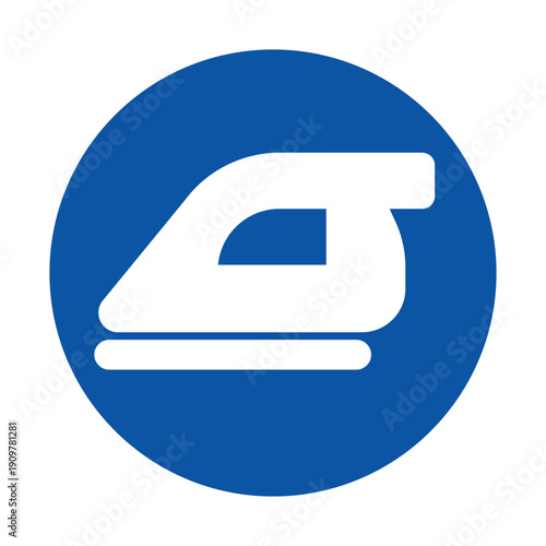 Modern Icon of a Clothes Iron in a Circular Blue Background Design