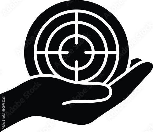 Target Marketing Strategy Icon, Hand Holding Bullseye Symbol Vector Illustration Isolated on White Background for Business Goal Concept