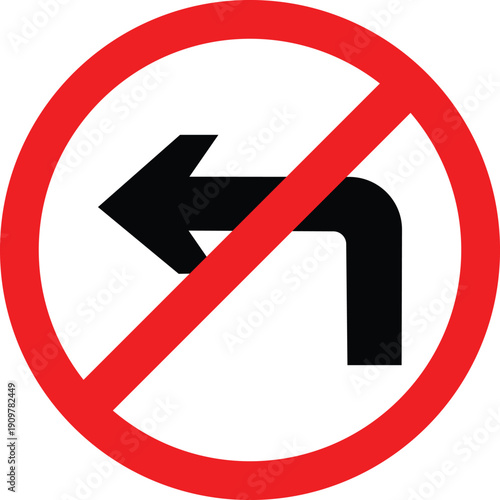 A red circle with a diagonal line through it, indicating a prohibition, over a black arrow pointing to the left.