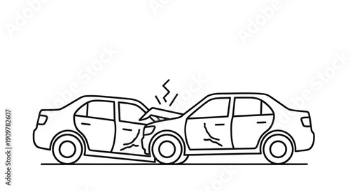 Line drawing depicting a rear end collision between two passenger vehicles
