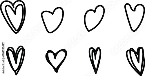 Hand drawn hearts set. Hand drawn love symbol collection.