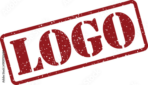 Red rubber stamp impression clearly displaying the word LOGO in bold uppercase letters on a bright white background
