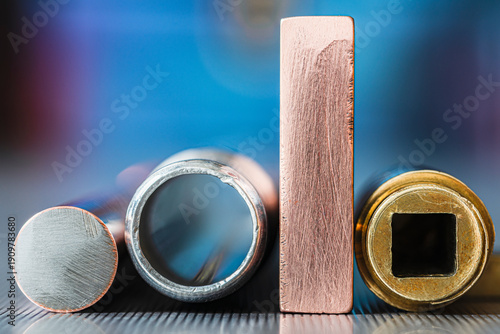 Tableau sur toile Metal profiles, bars, and rails showing front cross sections and metal structure