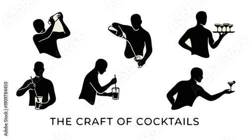 Dynamic Bartender Silhouette Action Set for Modern Bar Graphics