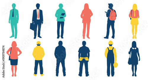 Silhouettes of diverse people representing various professions and lifestyles