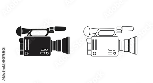 Two camcorder illustrations one solid black one outlined in white