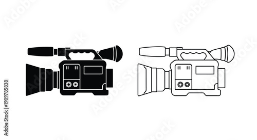 Two black and white illustrations of vintage video cameras