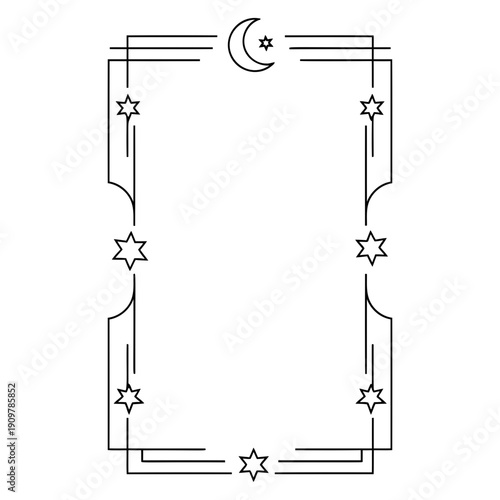 Celestial Moon and Stars Border Frame Line Art Vector