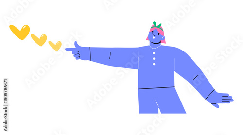 Woman shoting a love from her hand. Colorful vector illustration