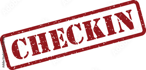 This image features a bright red grunge effect stamp displaying the word CHECKIN inside a rectangular box
